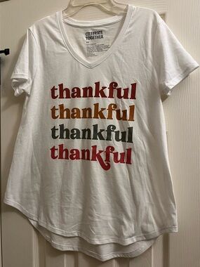 Celebrate Together White 'Thankful' V-Neck Graphic Tee